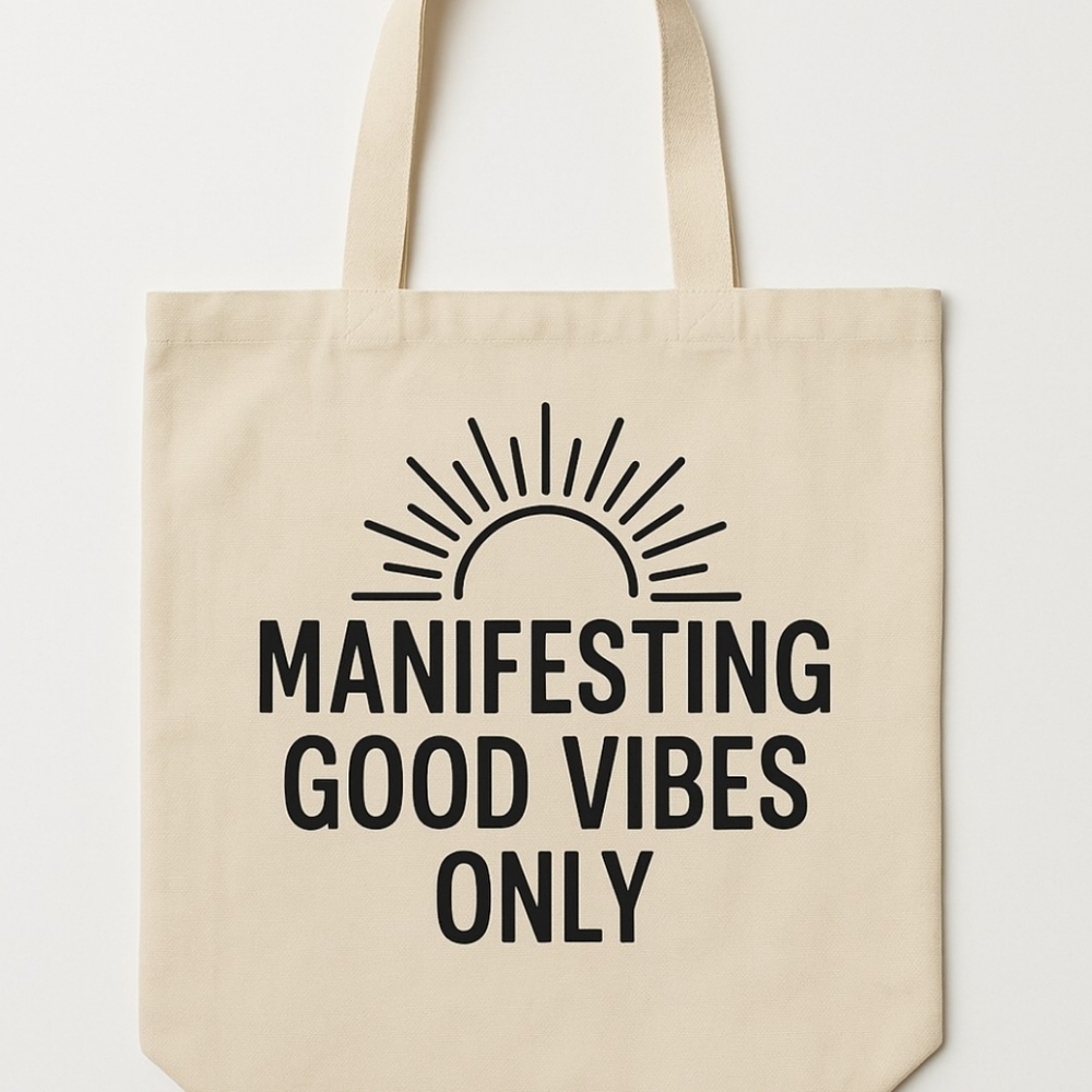 Manifesting Good Vibes Only Custom Canvas Tote Bag
